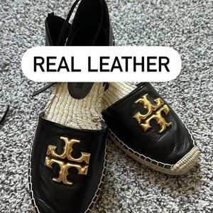Tory Burch black 9 real leather espadrilles